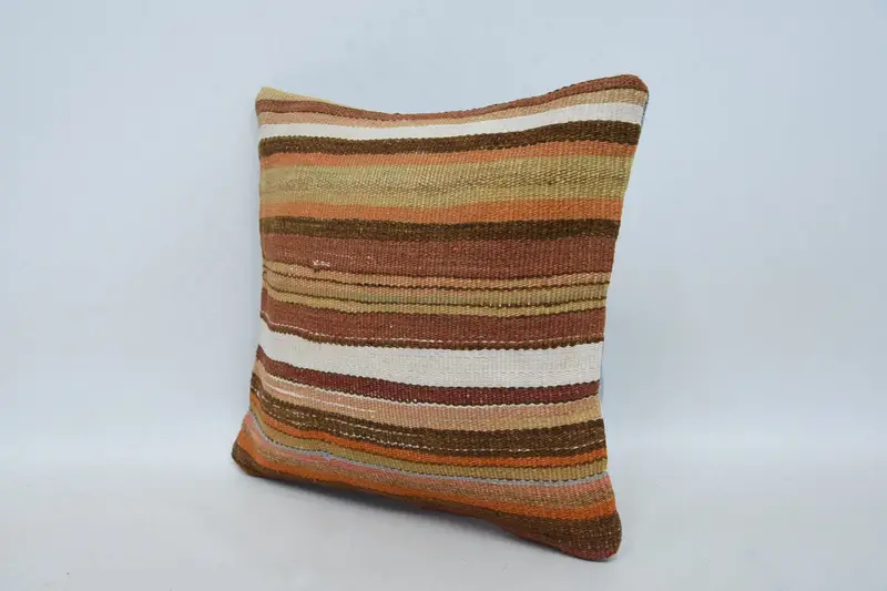 12x12 Brown Cushion, Ethnical Kilim Rug Pillow, Sustainable Cushion, Aesthetic Pillow Case, Pillow for Couch, Turkish Pillow, Pillow - 4