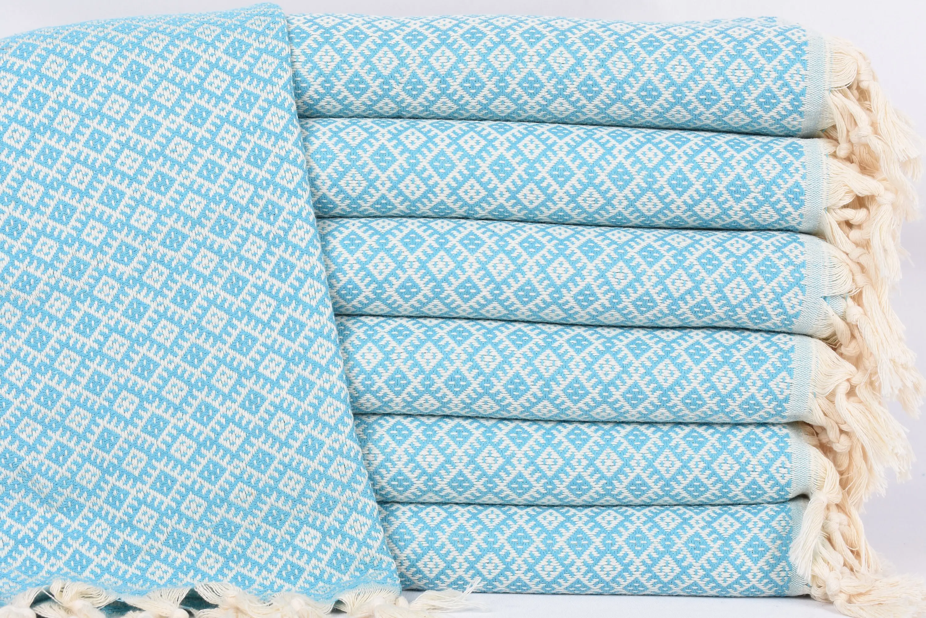Monogram Hand Towel, Organic Cotton, Turquoise Diamond, 38x20 Inches - 1