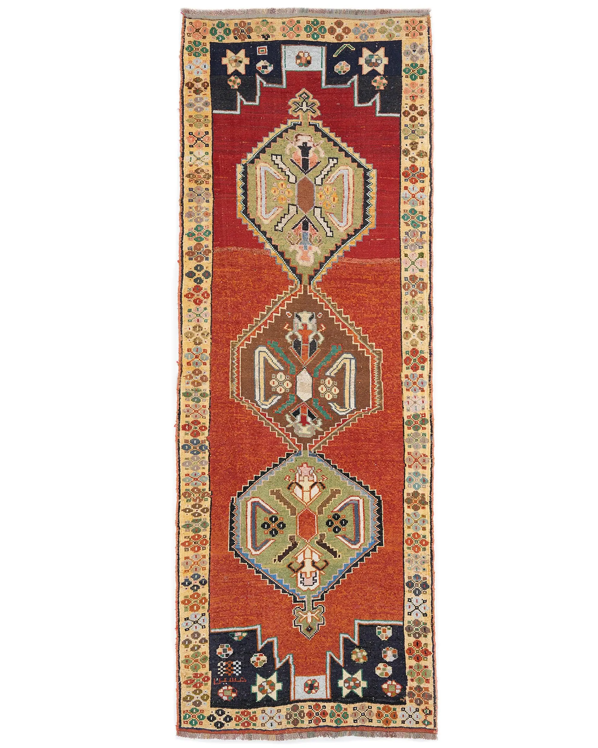 Vintage 3.9x11.3 ft Rug, Runner Turkish Rug, Red Ombré Wool Rug - 1