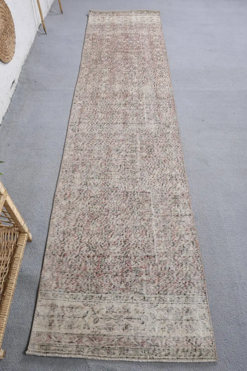 Kırmızı İran Halısı, Yeşil Desenli 2,3x9,4 ft