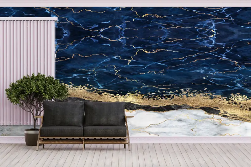 Zarif Lüks Mermer Baskılı Duvar Kağıdı: Pırıltılı Altın Tasarım