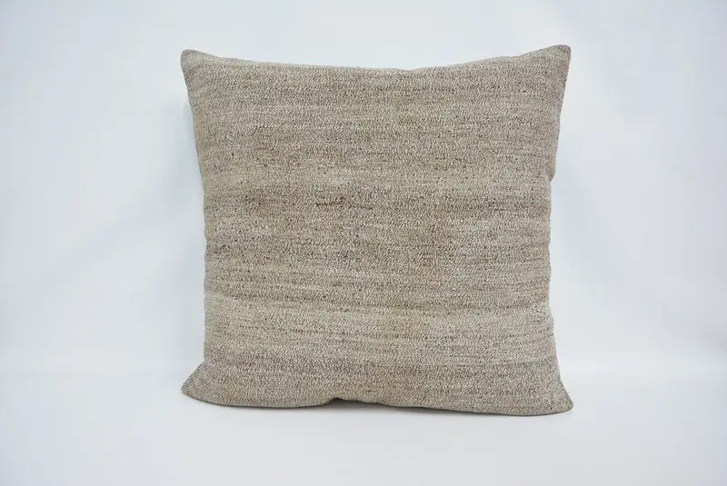 Almohada de tiro a cuadros gris y beige hecha a mano, almohada vintage de 32x32