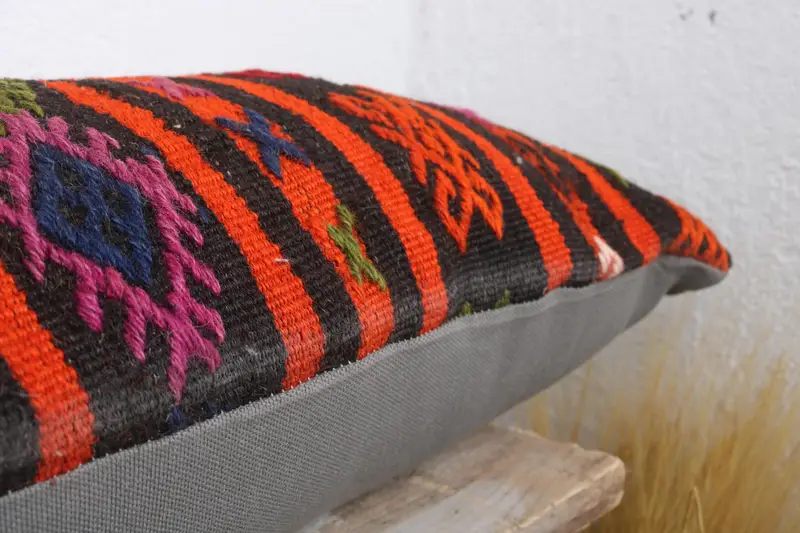 Kilim Cushion Sham, 12x43 Red Pillow Cover, Turkish Kilim Pillow, Pillow Sham, Handmade Kilim Cushion, Retro Pillow Sham, Lounge Throw Cushion Cover - 6