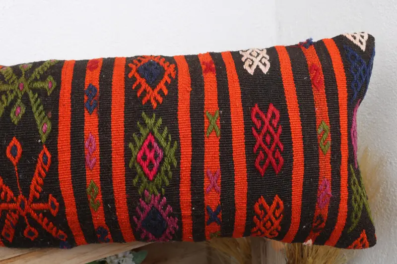 Kilim Cushion Sham, 12x43 Red Pillow Cover, Turkish Kilim Pillow, Pillow Sham, Handmade Kilim Cushion, Retro Pillow Sham, Lounge Throw Cushion Cover - 5