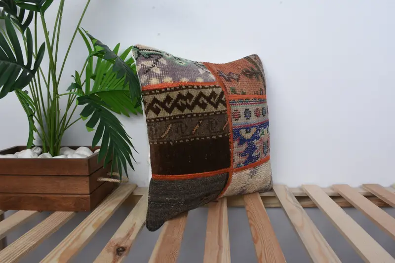 Cushion, Antique Pillows, Accent Throw Pillow Sham, Farmhouse Pillow Case, Turkish Pillow, Home Decor Pillow, 16x16 Blue Cushion - 4