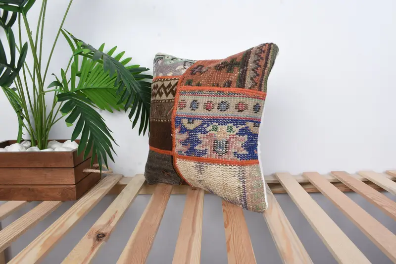 Cushion, Antique Pillows, Accent Throw Pillow Sham, Farmhouse Pillow Case, Turkish Pillow, Home Decor Pillow, 16x16 Blue Cushion - 5