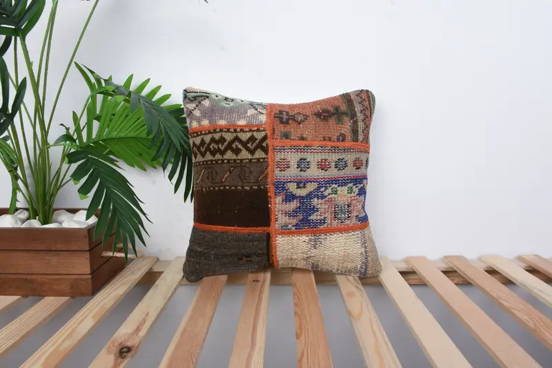 Cushion, Antique Pillows, Accent Throw Pillow Sham, Farmhouse Pillow Case, Turkish Pillow, Home Decor Pillow, 16x16 Blue Cushion - 1