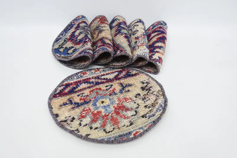 Manteles individuales bohemios con círculos azules y rojos, decoración de mesa de algodón y lana