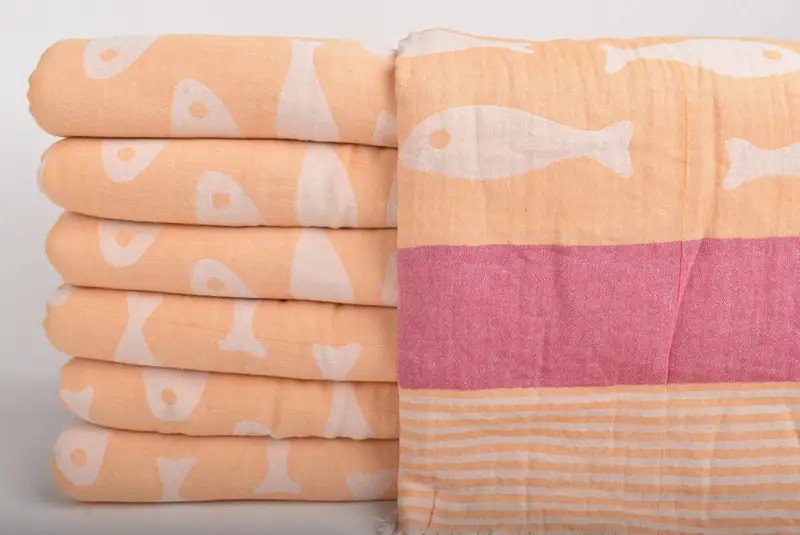 Monogram Blanket, 92x78 Cotton Fish Design Towel, Turkish Cotton Throw Blanket, Decorative Blanket, Woven Throw Blanket, Quenn Bedspread - 2