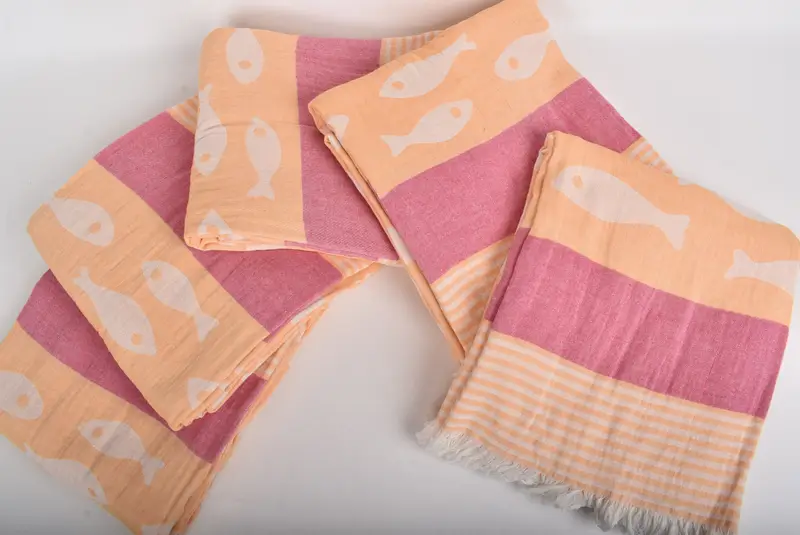 Monogram Blanket, 92x78 Cotton Fish Design Towel, Turkish Cotton Throw Blanket, Decorative Blanket, Woven Throw Blanket, Quenn Bedspread - 3