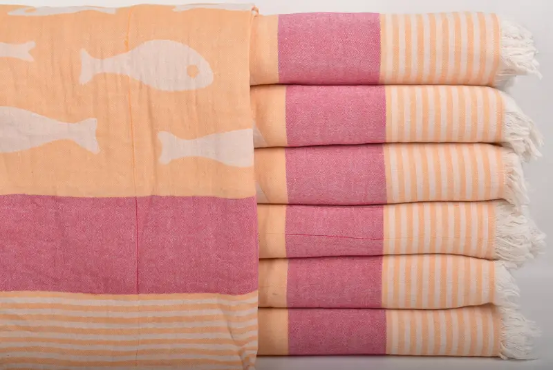 Monogram Blanket, 92x78 Cotton Fish Design Towel, Turkish Cotton Throw Blanket, Decorative Blanket, Woven Throw Blanket, Quenn Bedspread - 1