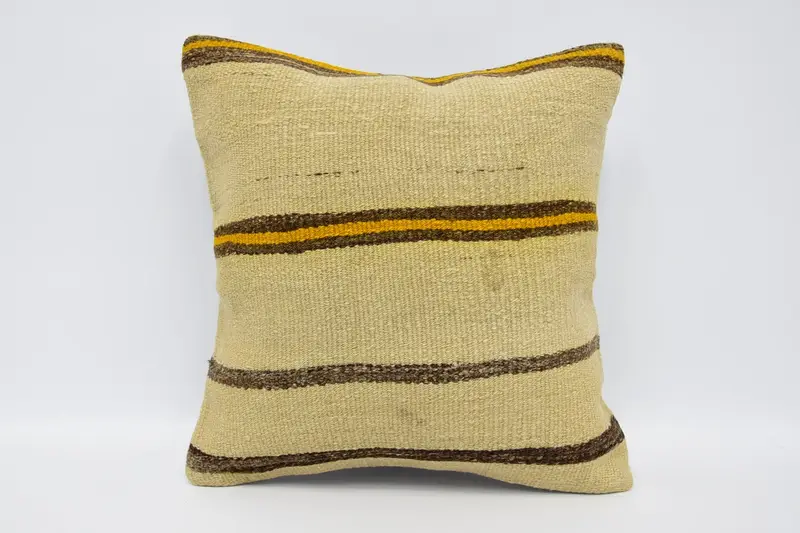 Rustic Vintage Moroccan Pillow Cover, 16x16 inch Striped Beige Cushion - 1