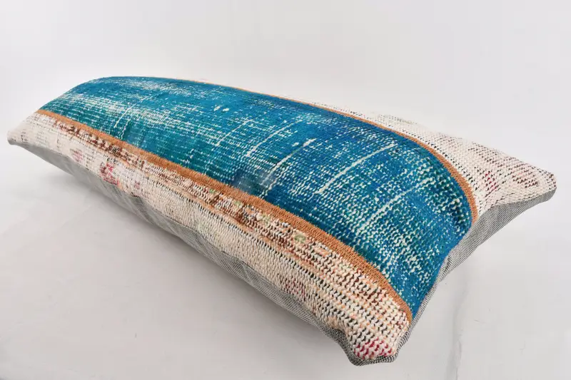 16x36 Blue Pillow Cover, Kilim Pillow, Handmade Kilim Cushion, Pillow Sham, Boho Pillow Sham Cover, Cozy Throw Pillow Case, Oriental Pillow - 6