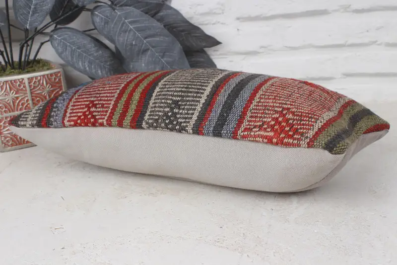 Pillow Sham, Boho Pillow, Lounge Throw Cushion Cover, Kilim Cushion Sham, 8x16 Red Pillow, Vintage Pillow, Neutral Pillow Sham - 6