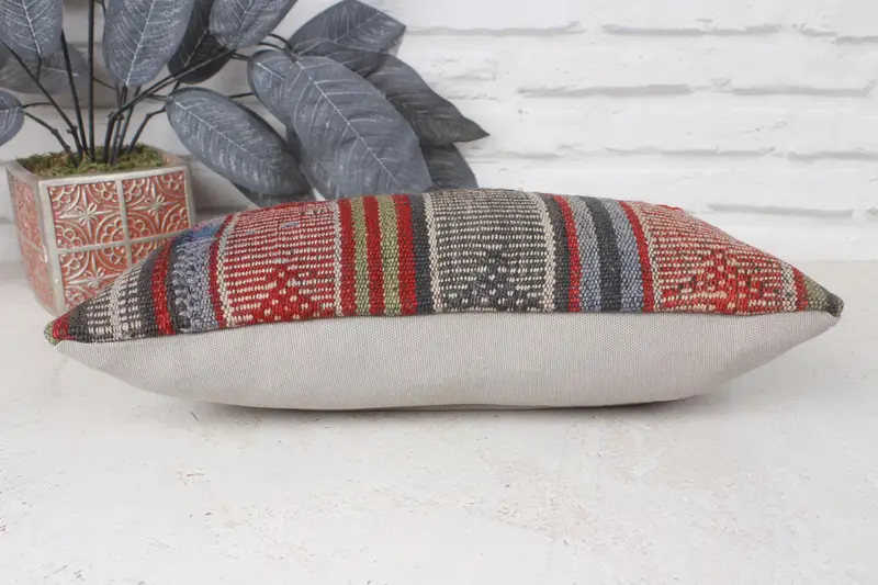 Pillow Sham, Boho Pillow, Lounge Throw Cushion Cover, Kilim Cushion Sham, 8x16 Red Pillow, Vintage Pillow, Neutral Pillow Sham - 5