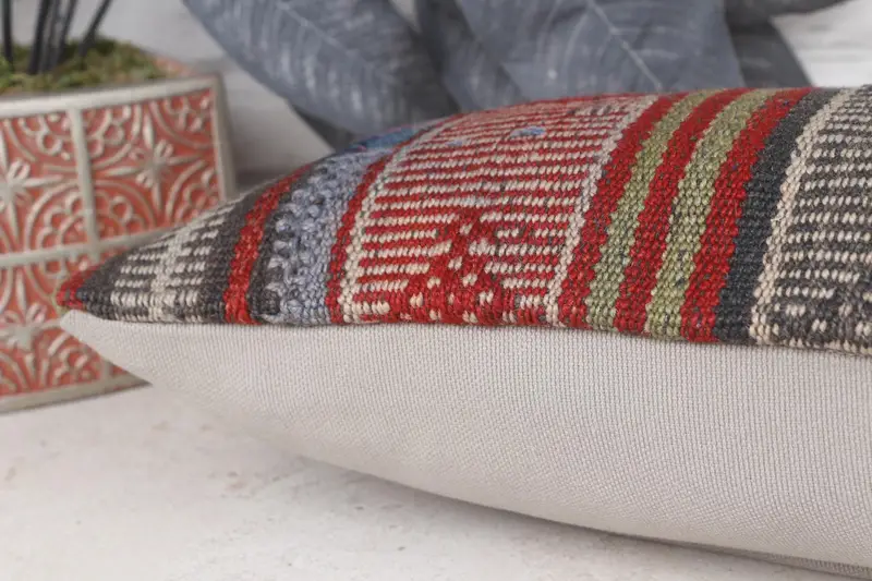 Pillow Sham, Boho Pillow, Lounge Throw Cushion Cover, Kilim Cushion Sham, 8x16 Red Pillow, Vintage Pillow, Neutral Pillow Sham - 7