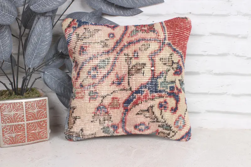 Pillow Sham, Home Decor Pillow, Floor Pillow Cover, Interior Designer Pillow, Turkish Kilim Pillow, Custom Pillow Case, 12x12 Beige Pillow Sham - 1