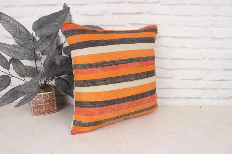 Pillow, Shabby Chic Pillow Sham, Ethnical Kilim Rug Pillow, Turkish Kilim Pillow, Outdoor Pillow Sham, 18x18 Brown Pillow Case, Vintage Pillow - 3