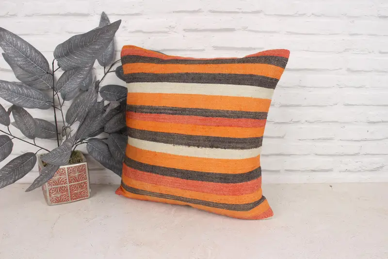 Pillow, Shabby Chic Pillow Sham, Ethnical Kilim Rug Pillow, Turkish Kilim Pillow, Outdoor Pillow Sham, 18x18 Brown Pillow Case, Vintage Pillow - 4