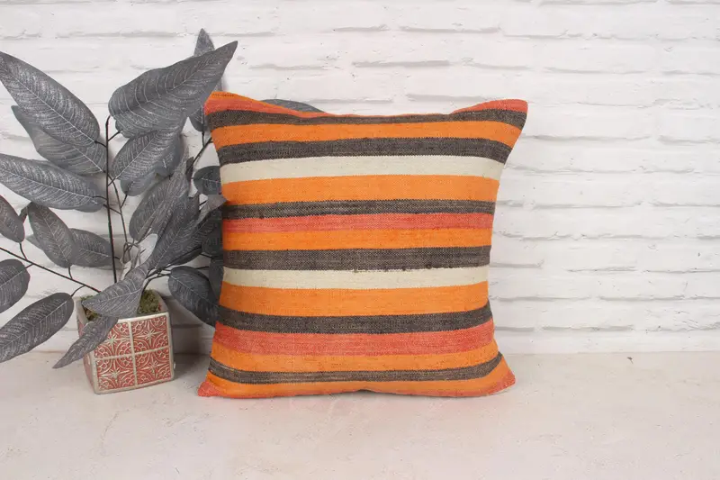 Pillow, Shabby Chic Pillow Sham, Ethnical Kilim Rug Pillow, Turkish Kilim Pillow, Outdoor Pillow Sham, 18x18 Brown Pillow Case, Vintage Pillow - 1