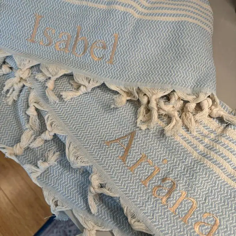 Wedding Gift Custom Turkish Towel Baby Blue Organic Cotton, 40x71 Inches