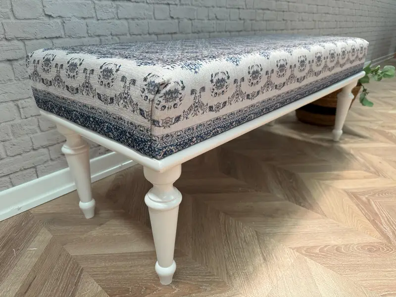 Conjunto otomano modular azul y blanco, otomanos inspirados en Kilim