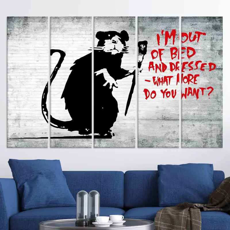 Banksy Out of Bed Rat, Canvas Wall Art, Banksy Mouse Artwork, I'm Out Of Bed Poster, Mouse Graffiti Canvas, Banksy Wall Art, Home Decor, - 3