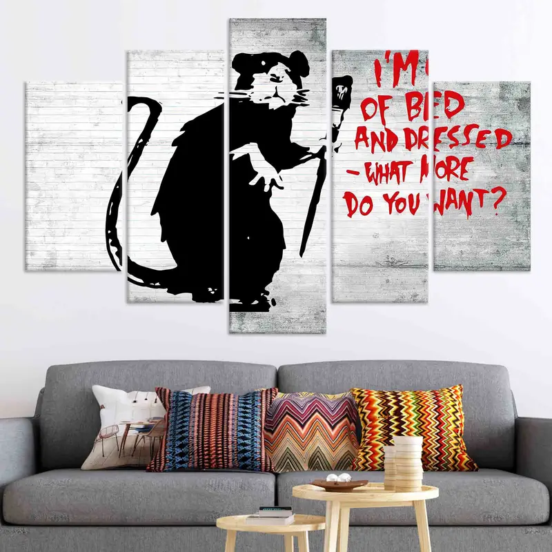 Banksy Out of Bed Rat, Canvas Wall Art, Banksy Mouse Artwork, I'm Out Of Bed Poster, Mouse Graffiti Canvas, Banksy Wall Art, Home Decor, - 4