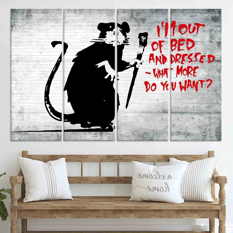 Banksy Out of Bed Rat, Canvas Wall Art, Banksy Mouse Artwork, I'm Out Of Bed Poster, Mouse Graffiti Canvas, Banksy Wall Art, Home Decor, - 2