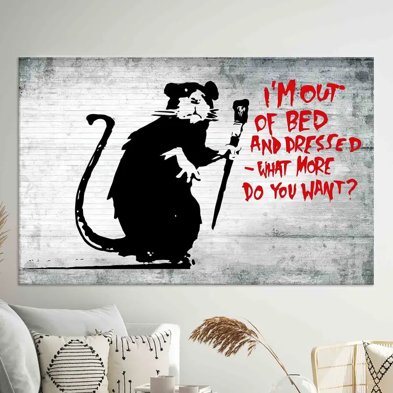 Banksy Out of Bed Rat, Canvas Wall Art, Banksy Mouse Artwork, I'm Out Of Bed Poster, Mouse Graffiti Canvas, Banksy Wall Art, Home Decor, - 7