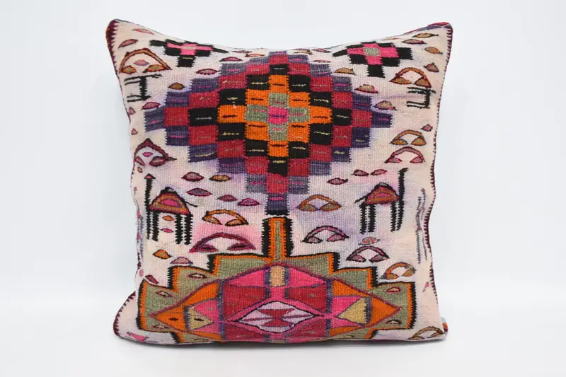 Turkish White Rustic Cushion Cover, Geometric Moroccan Large Square 70x70 cm Pillow Cover - 1