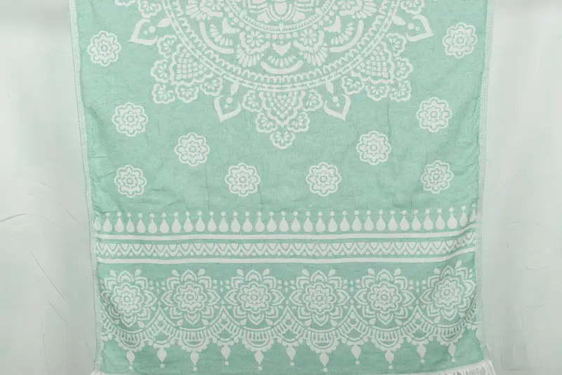 Benetton Green Cotton Floral Towel, 36x73 Inches, Organic Cotton/Linen