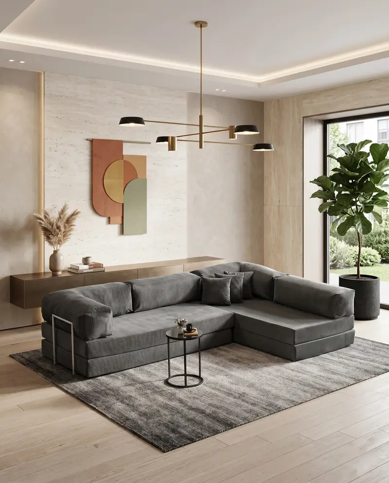 Plush Velvet Sofa, Modern Minimal Sofa, Luxury Lounge Couch, Soft Seating Sofa, Anthracite Velvet Sofa, Anthracite Floor Couch, Boho Floor Sofa,  product image