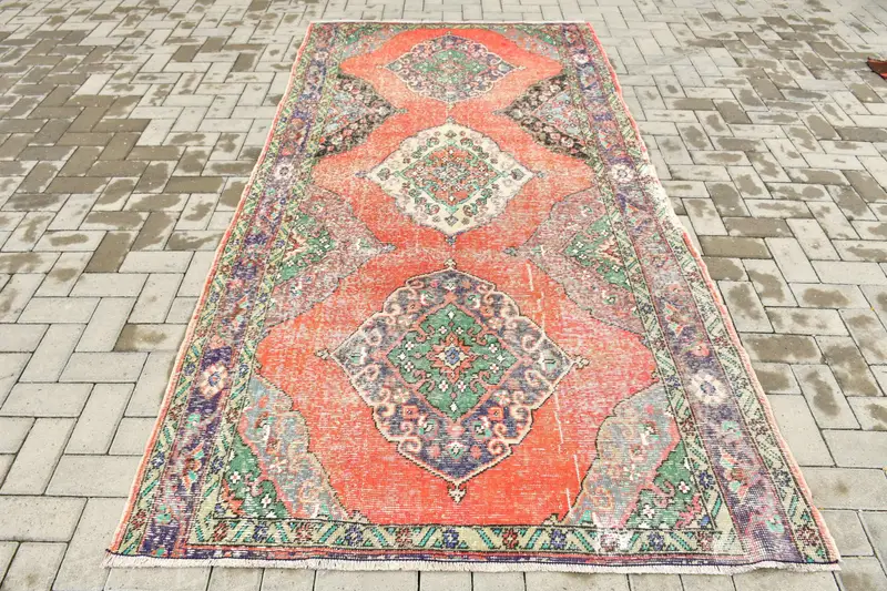 Türkischer Teppich, 4,8x8 ft Vintage Teppich, Rot Blau Camouflage Wollteppich - 1