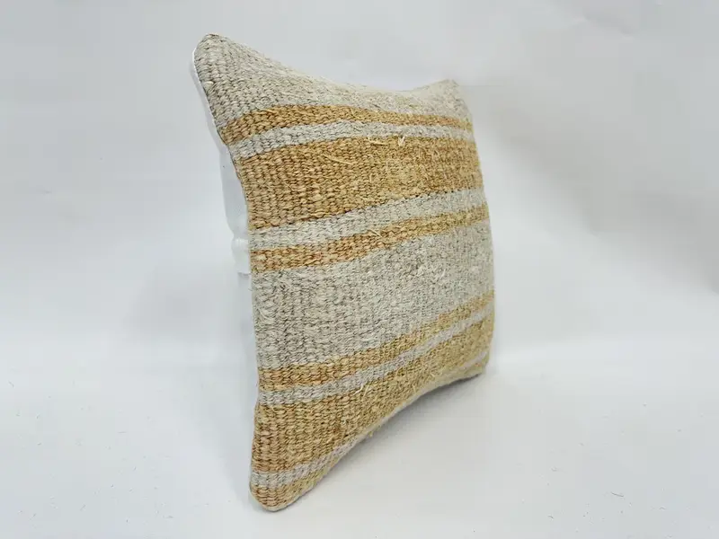 Vintage Kilim Throw Pillow, Interior Designer Pillow, 12x12 Beige Pillow Case, Vintage Pillow, Vintage Pillow Sham, Pillow Sham - 3