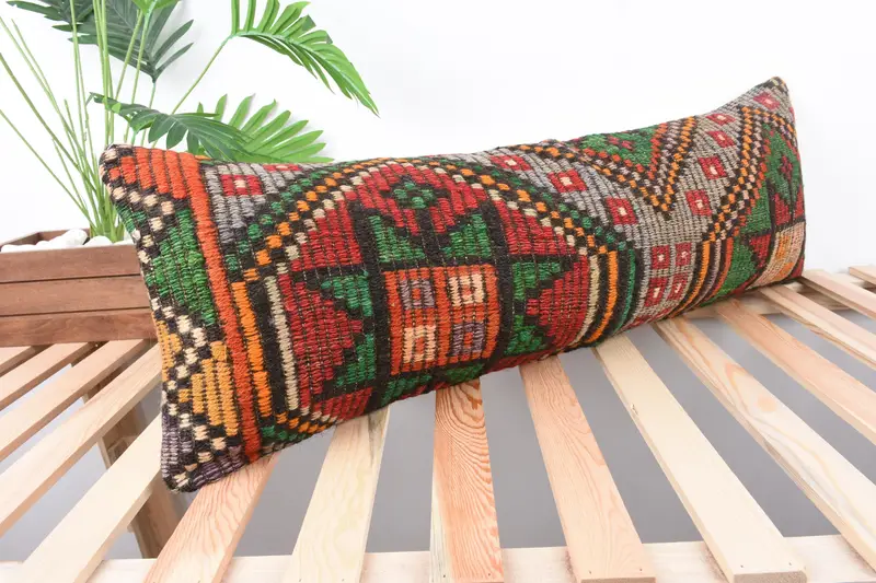 Colorful Cushion Cover, 12x36 Red Pillow, Bohemian Cushion Pillow, Pillow for Couch, Boho Pillow, Kilim Cushion Sham, Pillow - 4