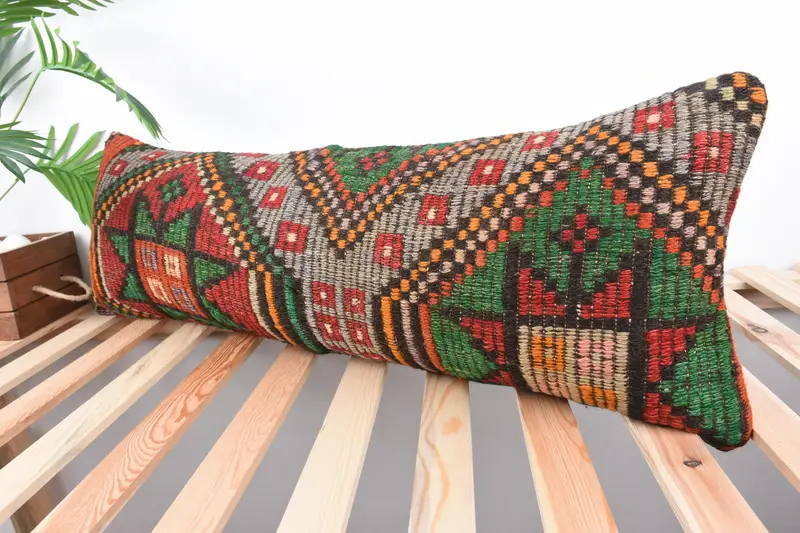 Colorful Cushion Cover, 12x36 Red Pillow, Bohemian Cushion Pillow, Pillow for Couch, Boho Pillow, Kilim Cushion Sham, Pillow - 5