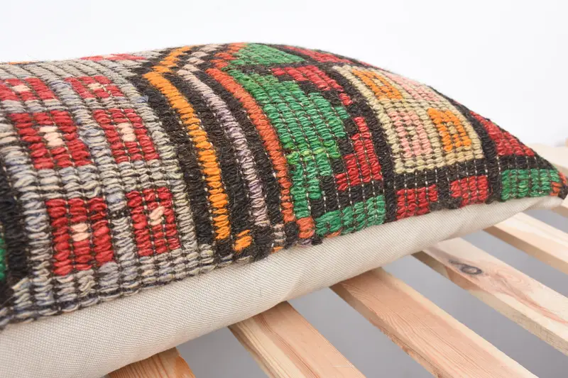 Colorful Cushion Cover, 12x36 Red Pillow, Bohemian Cushion Pillow, Pillow for Couch, Boho Pillow, Kilim Cushion Sham, Pillow - 7