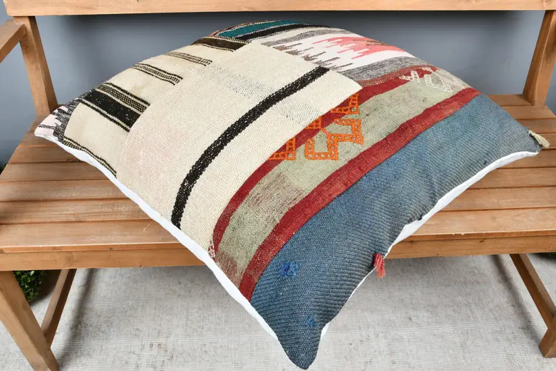 Ethnical Kilim Rug Pillow, Cushion, Vintage Kilim Throw Pillow, Vintage Pillow, Indoor Pillow Cover, 28x28 Beige Cushion Cover - 2