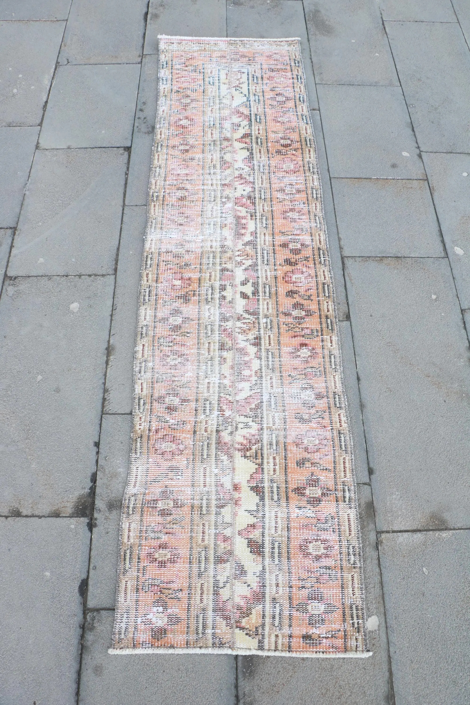 1.6x6.5 ft Runner Turkish Vintage Rug, Orange Wool Rug - 1