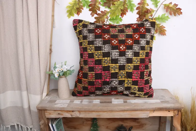 20x20 Yellow Pillow Sham, Turkish Pillow, Custom Pillow Case, Turkish Kilim Pillow, Turkish Rugs Cushion Cover, Kilim Cushion Sham, Cushion - 1
