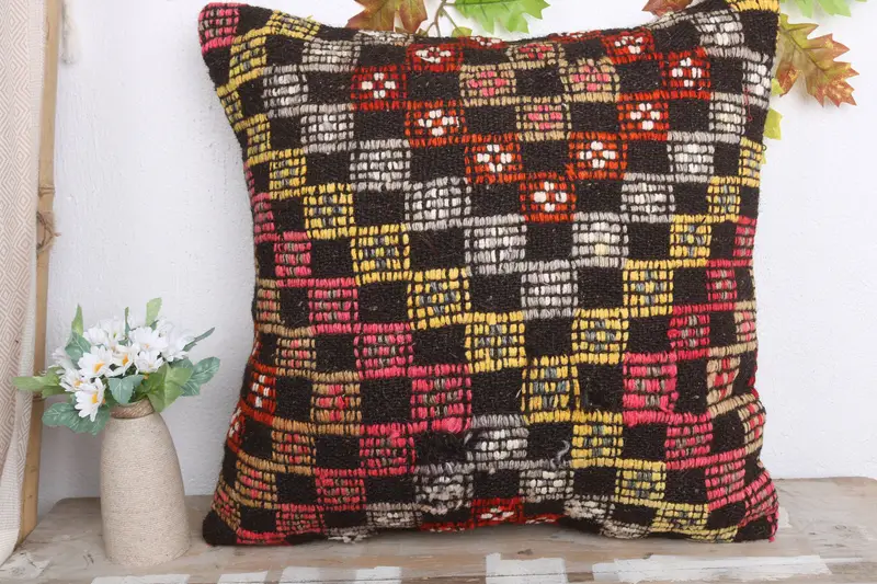 20x20 Yellow Pillow Sham, Turkish Pillow, Custom Pillow Case, Turkish Kilim Pillow, Turkish Rugs Cushion Cover, Kilim Cushion Sham, Cushion - 2