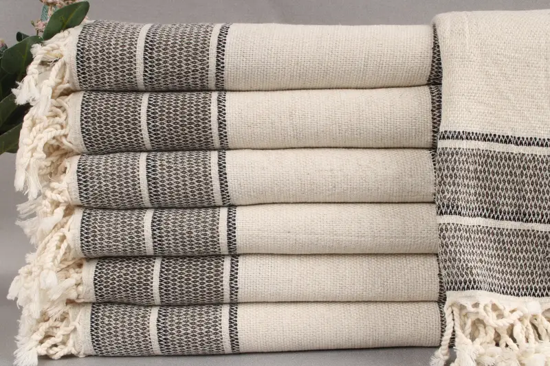 Personalized Embroidered Khaki Green Striped Beach Towel, Linen, 36x71 Inches