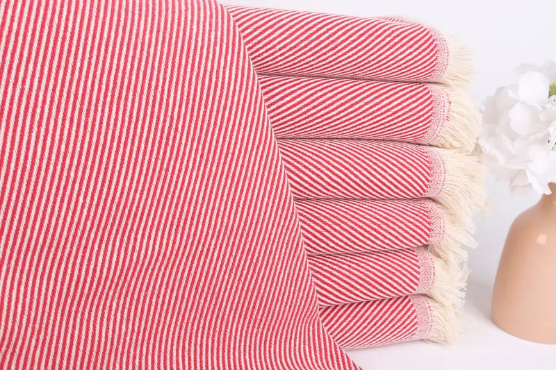 Kişiye Özel Türk Havlusu, Kırmızı Çizgili, 36x71 İnç, Seyahat Kampı