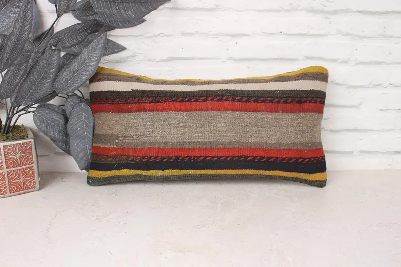 Boho Pillow Sham Cover, Kilim Cushion Sham, Aztec Pillow Sham, Meditation Pillow Cover, 10x20 Red Pillow, Pillow Sham, Pillow for Couch - 1