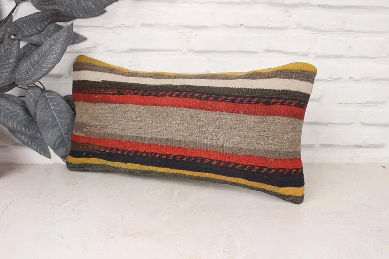 Boho Pillow Sham Cover, Kilim Cushion Sham, Aztec Pillow Sham, Meditation Pillow Cover, 10x20 Red Pillow, Pillow Sham, Pillow for Couch - 4