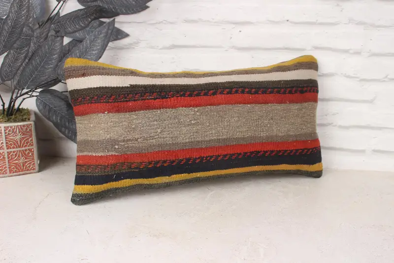 Boho Pillow Sham Cover, Kilim Cushion Sham, Aztec Pillow Sham, Meditation Pillow Cover, 10x20 Red Pillow, Pillow Sham, Pillow for Couch - 3