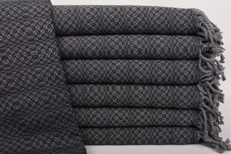 Black Geometric Towel, Handmade Turkish Cotton, 70x40 Inches
