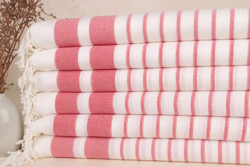 Personalized Beach Towel Red Striped, Organic Turkish Cotton, 39x73 Inches