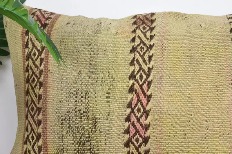 Bolster Cushion Cover, Pillow Case, 16x24 Beige Pillow Sham, Tribal Cushion, Boho Pillow, Kilim Pillow Cover, Interior Designer Pillow - 2